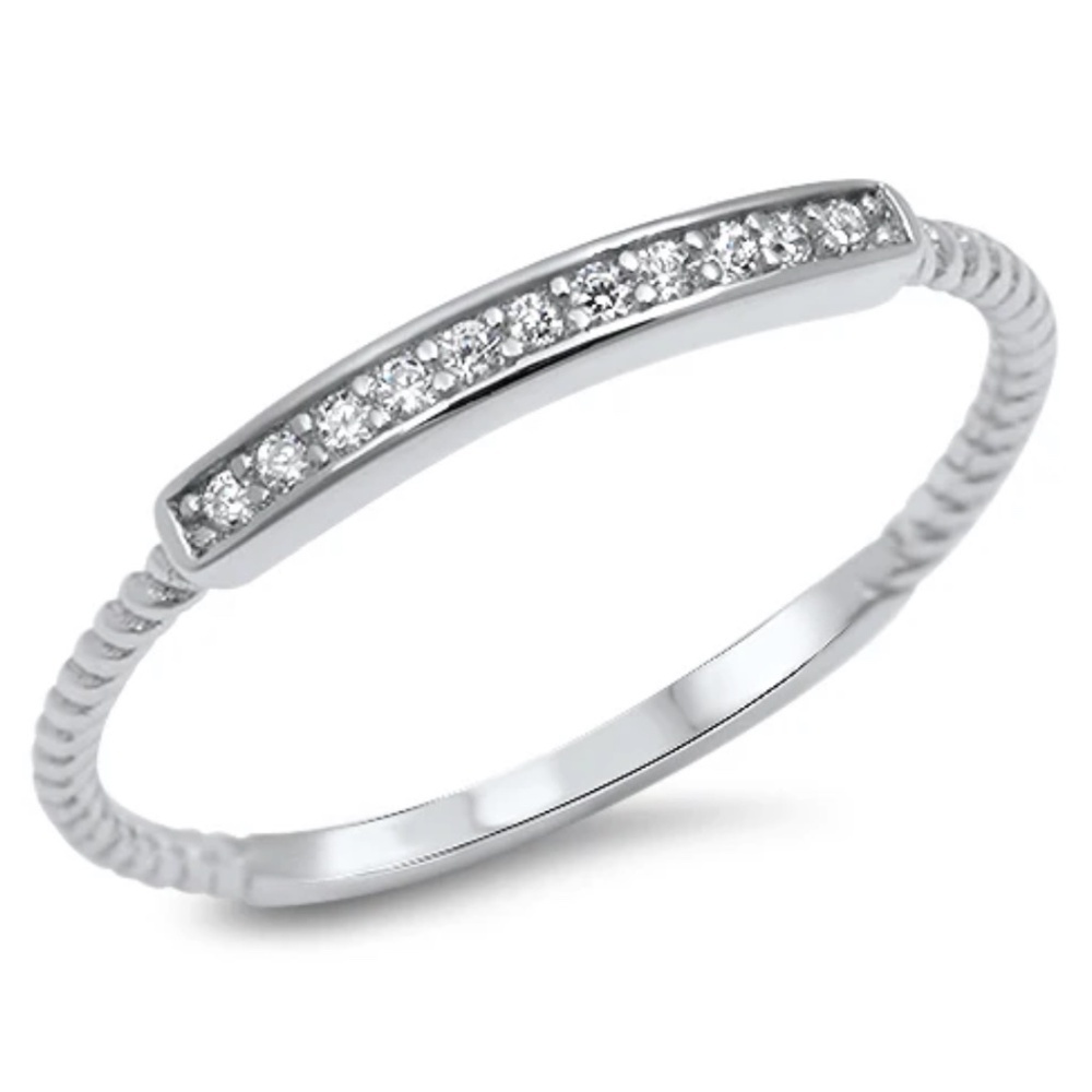 Sterling Silver CZ Bar Ring – Sample Size 7.5